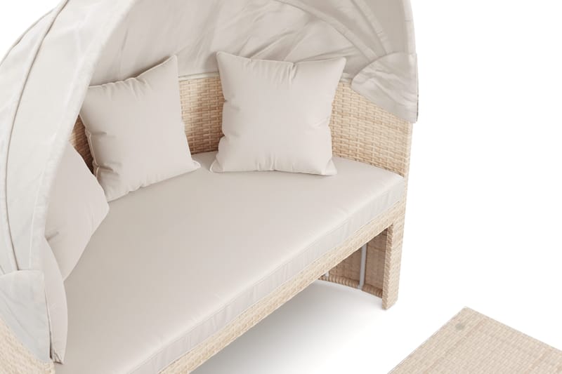 Florens Rund dubbel Solsäng med tak - Soffbord med glasskiva i konstrotting - Beige - Utemöbler - Utestolar & fåtöljer - Solsängar & solvagnar