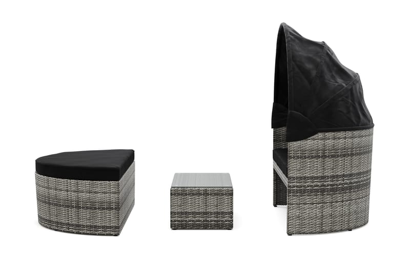 Florens Rund dubbel Solsäng med tak - Soffbord med glasskiva i konstrotting - Grå - Utemöbler - Utestolar & fåtöljer - Solsängar & solvagnar