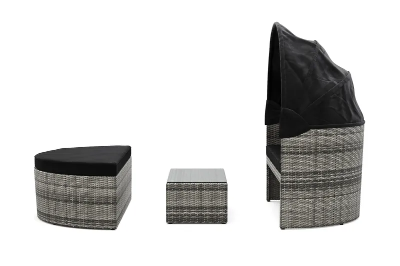 Florens Rund dubbel Solsäng med tak - Soffbord med glasskiva i konstrotting - Grå - Utemöbler - Utestolar & fåtöljer - Solsängar & solvagnar