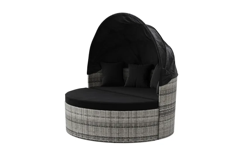 Florens Rund dubbel Solsäng med tak - Soffbord med glasskiva i konstrotting - Grå - Utemöbler - Utestolar & fåtöljer - Solsängar & solvagnar