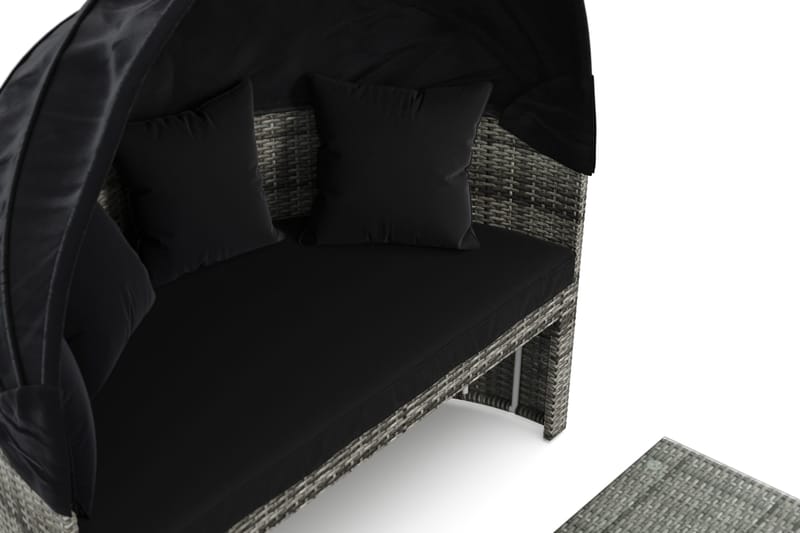 Florens Rund dubbel Solsäng med tak - Soffbord med glasskiva i konstrotting - Grå - Utemöbler - Utestolar & fåtöljer - Solsängar & solvagnar