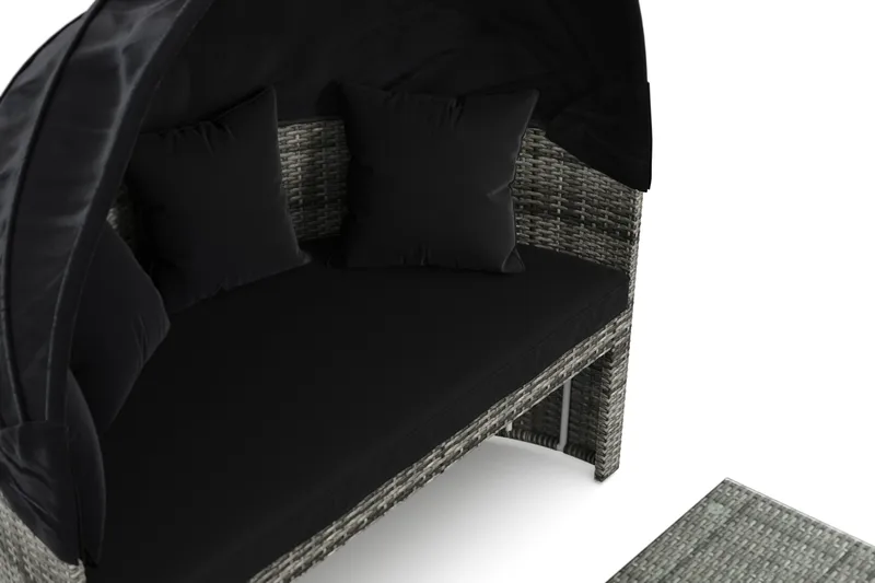 Florens Rund dubbel Solsäng med tak - Soffbord med glasskiva i konstrotting - Grå - Utemöbler - Utestolar & fåtöljer - Solsängar & solvagnar