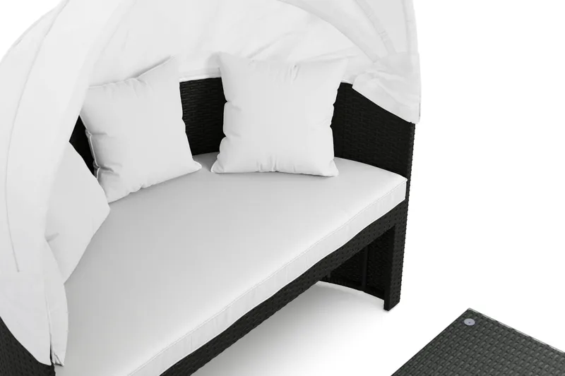 Florens Rund dubbel Solsäng med tak - Soffbord med glasskiva i konstrotting - Svart - Utemöbler - Utestolar & fåtöljer - Solsängar & solvagnar