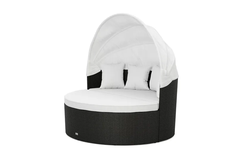 Florens Rund dubbel Solsäng med tak - Soffbord med glasskiva i konstrotting - Svart - Utemöbler - Utestolar & fåtöljer - Solsängar & solvagnar