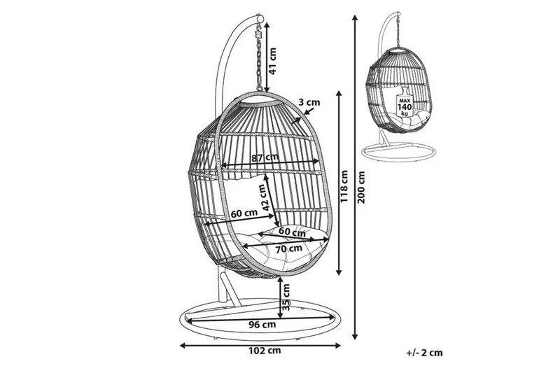 Hängstol Alba - Svart, Grå - Utemöbler - Utestolar & fåtöljer - Hängstol