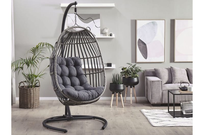 Hängstol Utomhus med stativ konstrotting mörkgrå SESIA - Grå - Utemöbler - Utestolar & fåtöljer - Hängstol