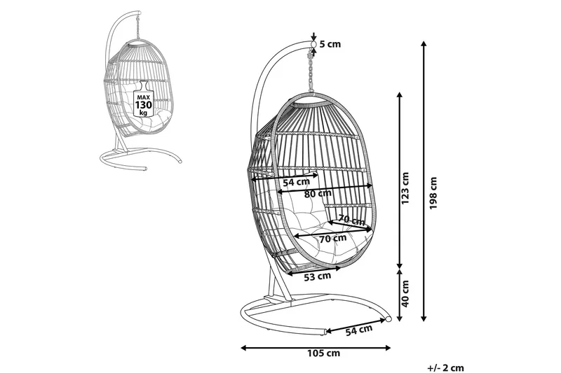 Hängstol Utomhus med stativ konstrotting mörkgrå SESIA - Grå - Utemöbler - Utestolar & fåtöljer - Hängstol