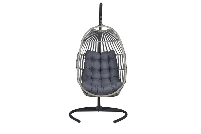 Hängstol Utomhus med stativ konstrotting mörkgrå SESIA - Grå - Utemöbler - Utestolar & fåtöljer - Hängstol