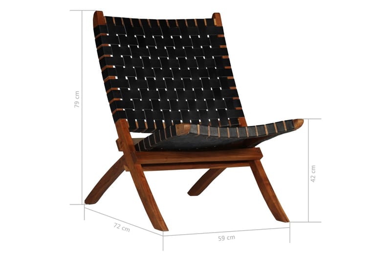 Hopfällbar stol flätad svart äkta läder - Svart - Loungemöbler - Utefåtöljer & loungefåtöljer