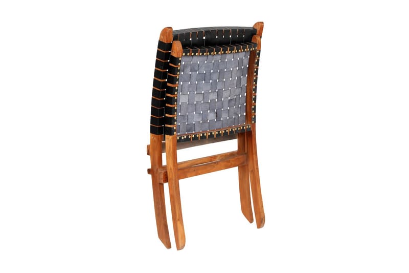 Hopfällbar stol flätad svart äkta läder - Svart - Loungemöbler - Utefåtöljer & loungefåtöljer