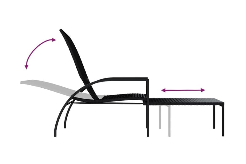 Solsäng med fotstöd 2 st PE konstrotting svart - Svart - Solstol