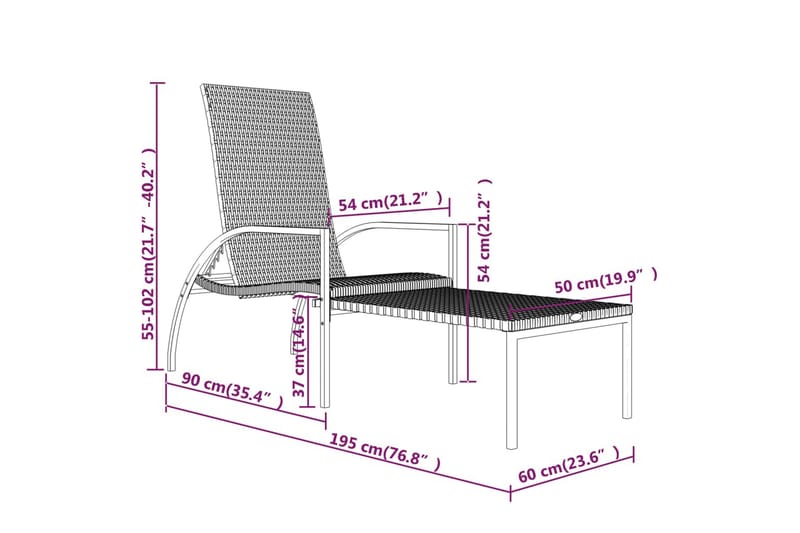 Solsäng med fotstöd PE konstrotting grå - Flerfärgsdesign - Solsängar & solvagnar