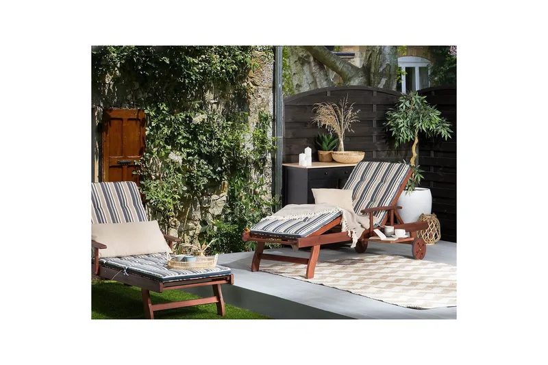 Solsäng Toscana - Mörk trä, blå, beige - Utemöbler - Utestolar & fåtöljer - Solsängar & solvagnar