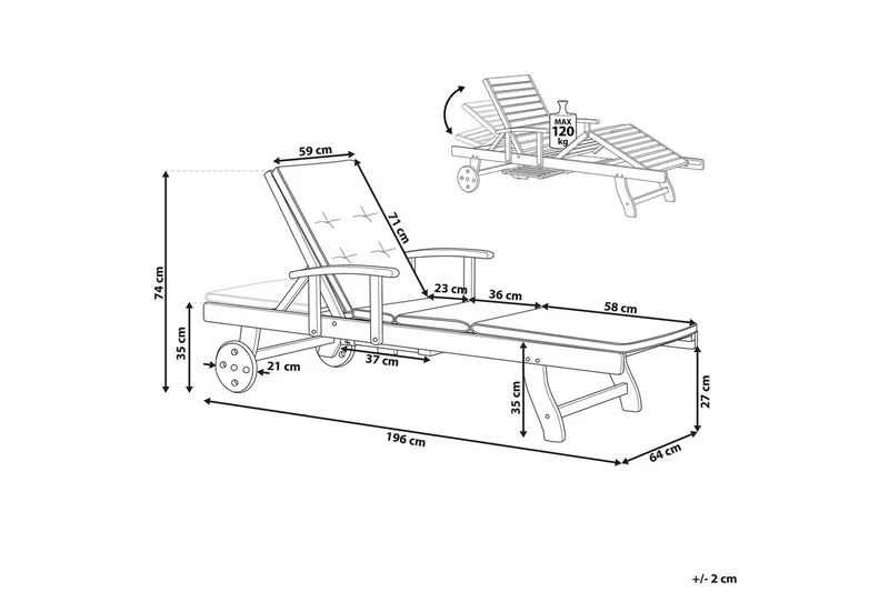 Solsäng Toscana - Mörk trä, blå, beige - Utemöbler - Utestolar & fåtöljer - Solsängar & solvagnar