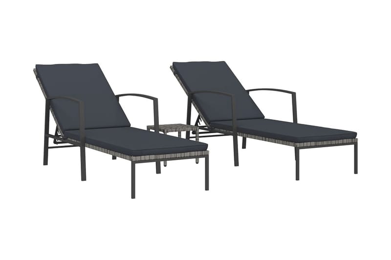 Solsängar 2 st med bord konstrotting grå - Grå - Utemöbler - Utestolar & fåtöljer - Solsängar & solvagnar