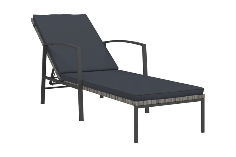 Solsängar 2 st med bord konstrotting grå - Grå - Utemöbler - Utestolar & fåtöljer - Solsängar & solvagnar