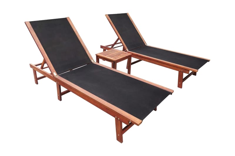 Solsängar 2 st med bord massivt akaciaträ och textilene - Solsängar & solvagnar