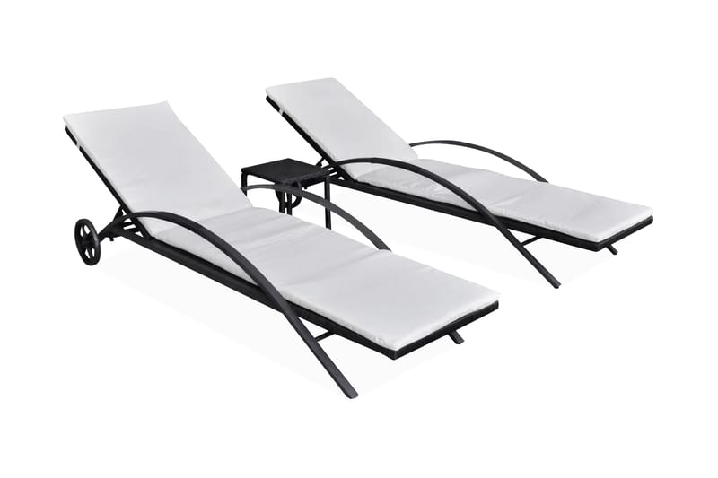 Solsängar med bord konstrotting svart - Solsängar & solvagnar