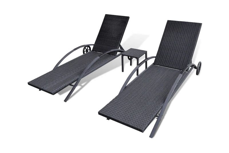Solsängar med bord konstrotting svart - Svart - Solsängar & solvagnar