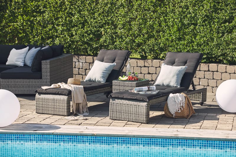 BAHAMAS Solsäng 2-Pack + Sidobord Grå - Utemöbler - Utestolar & fåtöljer - Solsängar & solvagnar