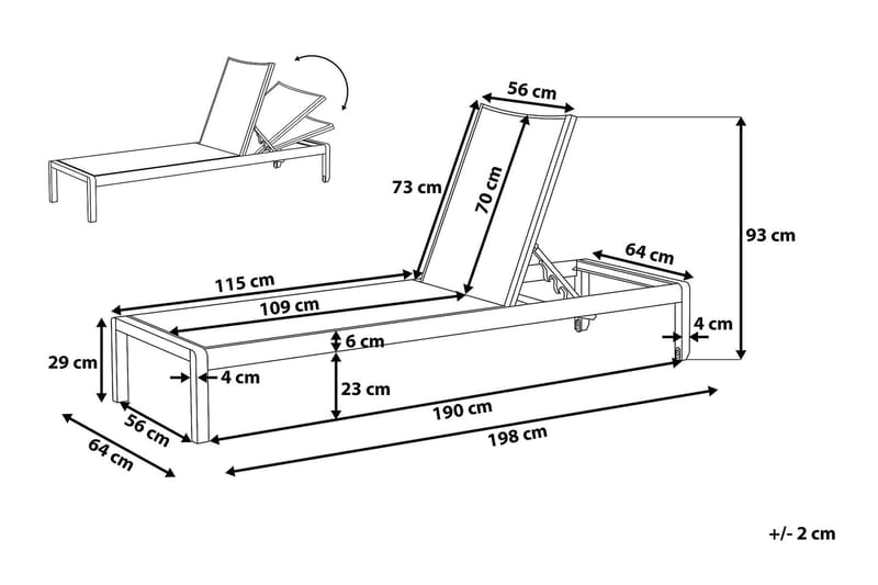 Fossato Solsäng 64|198 cm - Svart - Utemöbler - Utestolar & fåtöljer - Solsängar & solvagnar