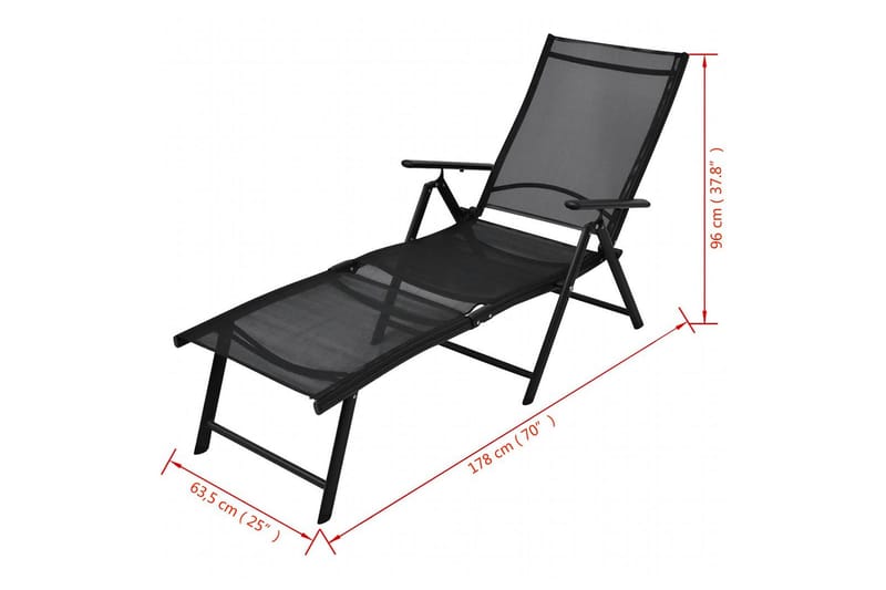 Hopfällbar solsäng aluminium svart - Svart - Utemöbler - Utestolar & fåtöljer - Solsängar & solvagnar
