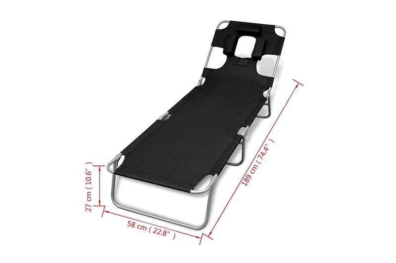 Hopfällbar solsäng med huvudkudde pulverlackerat stål svart - Svart - Solsängar & solvagnar