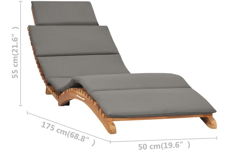 Hopfällbar solsäng med mörkgrå dyna massiv teak - Grå - Utemöbler - Utestolar & fåtöljer - Solsängar & solvagnar