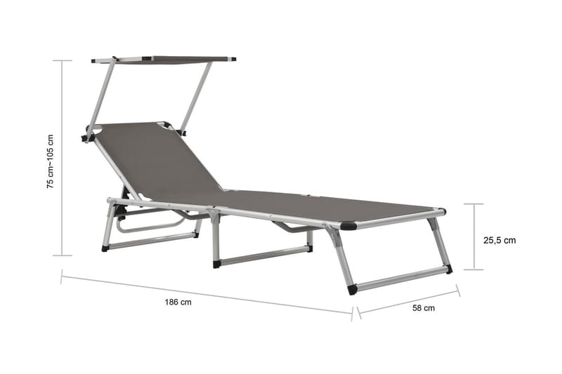 Hopfällbar solsäng med tak aluminium och textilen grå - Grå - Utemöbler - Utestolar & fåtöljer - Solsängar & solvagnar
