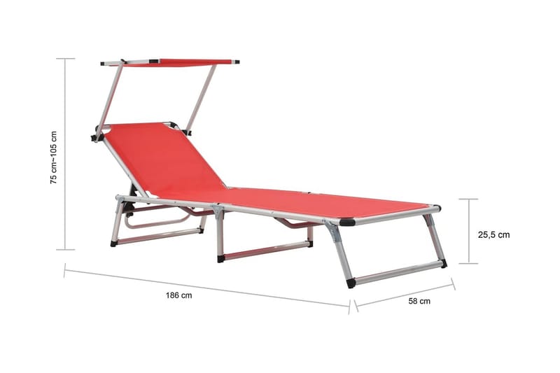 Hopfällbar solsäng med tak aluminium och textilen röd - Röd - Utemöbler - Utestolar & fåtöljer - Solsängar & solvagnar