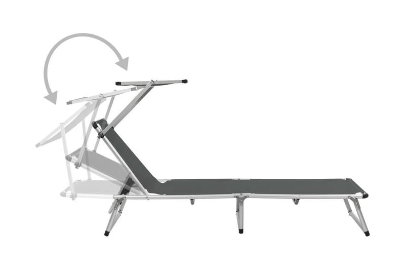 Hopfällbara solsängar med tak 2 st aluminium och textilen gr - Grå - Utemöbler - Utestolar & fåtöljer - Solsängar & solvagnar