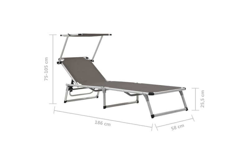 Hopfällbara solsängar med tak 2 st aluminium och textilen gr - Grå - Solsängar & solvagnar