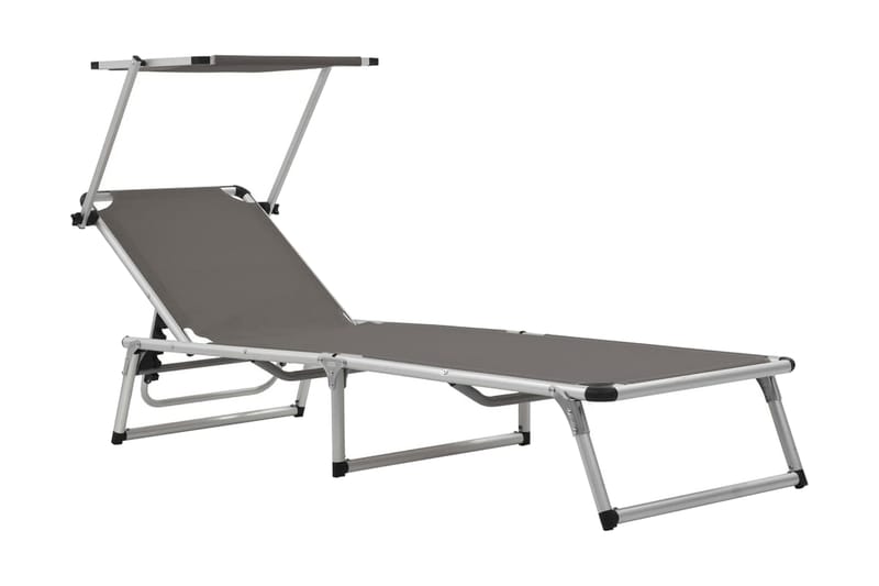 Hopfällbara solsängar med tak 2 st aluminium och textilen gr - Grå - Utemöbler - Utestolar & fåtöljer - Solsängar & solvagnar