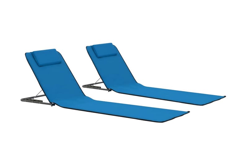 Hopfällbara strandmattor 2 st stål och tyg blå - Blå - Solsängar & solvagnar