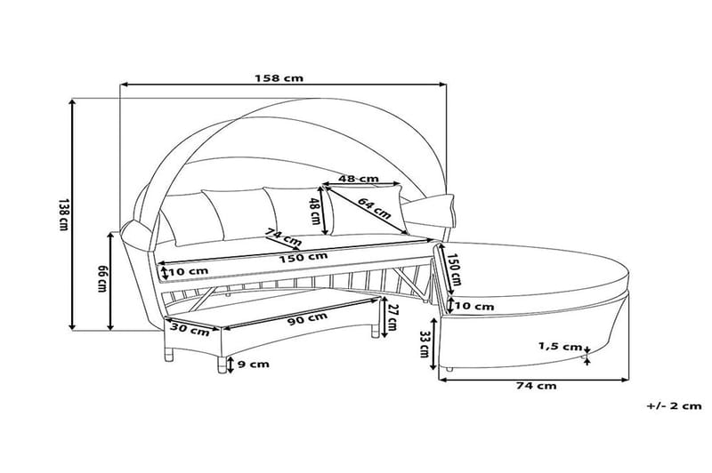 Lu| Solsäng 150|158 cm - Grå - Utemöbler - Utestolar & fåtöljer - Solsängar & solvagnar