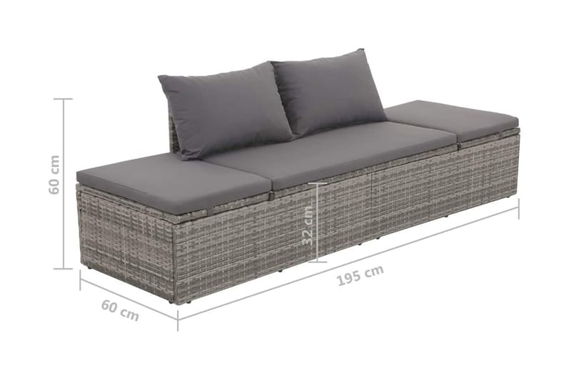 Solsäng 195x60 cm konstrotting grå - Grå - Utemöbler - Utestolar & fåtöljer - Solsängar & solvagnar