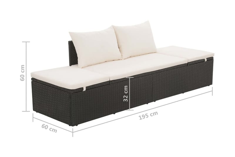Solsäng 195x60 cm konstrotting svart - Svart - Utemöbler - Utestolar & fåtöljer - Solsängar & solvagnar