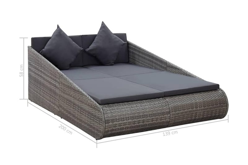 Solsäng grå 200x139 cm konstrotting - Grå - Utemöbler - Utestolar & fåtöljer - Solsängar & solvagnar