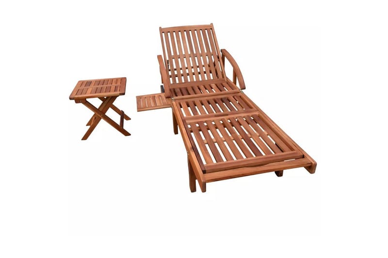 Solsäng med bord massivt akaciaträ - Brun - Utemöbler - Utestolar & fåtöljer - Solsängar & solvagnar