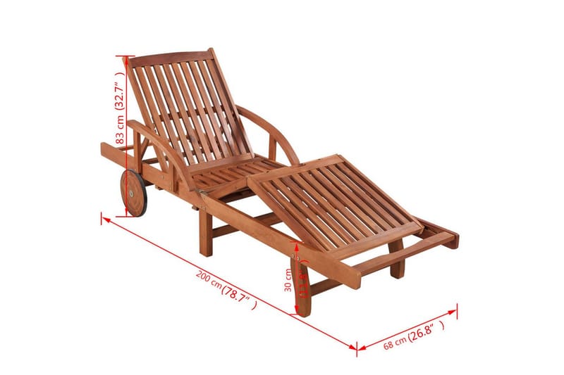 Solsäng med bord massivt akaciaträ - Brun - Utemöbler - Utestolar & fåtöljer - Solsängar & solvagnar