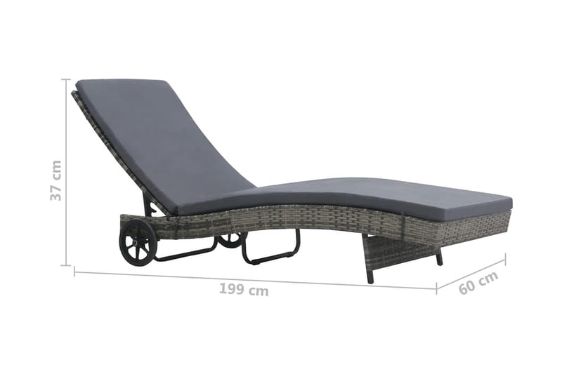 Solsäng med hjul och dyna konstrotting antracit - Grå - Utemöbler - Utestolar & fåtöljer - Solsängar & solvagnar