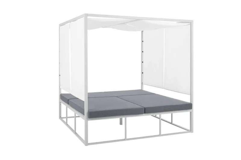 Solsäng med sänghimmel vit/grå PALLANZA - Vit - Utemöbler - Utestolar & fåtöljer - Solsängar & solvagnar