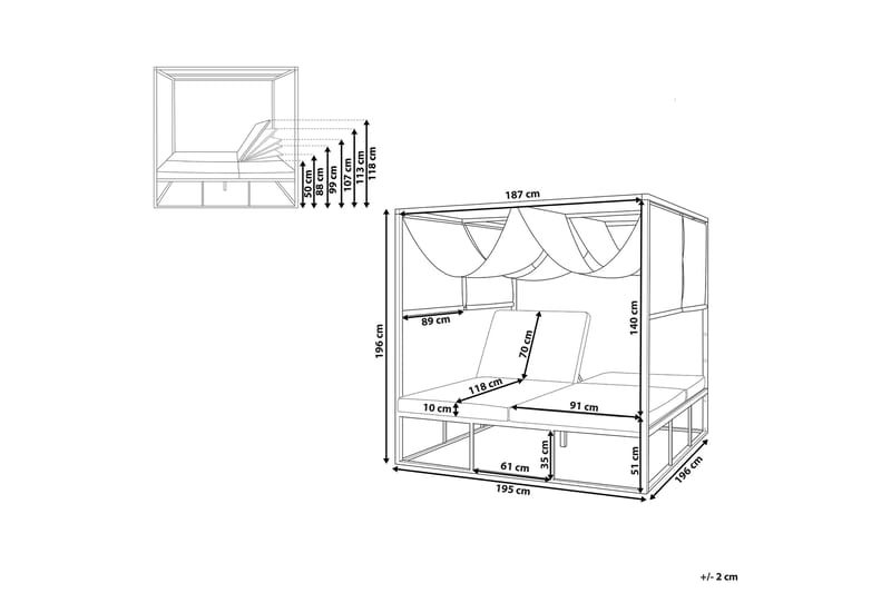 Solsäng med sänghimmel vit/grå PALLANZA - Vit - Utemöbler - Utestolar & fåtöljer - Solsängar & solvagnar