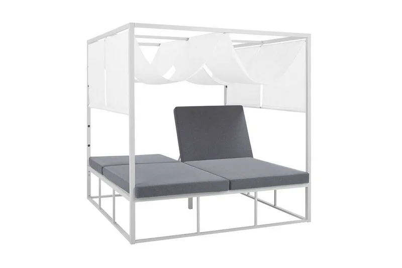 Solsäng med sänghimmel vit/grå PALLANZA - Vit - Utemöbler - Utestolar & fåtöljer - Solsängar & solvagnar