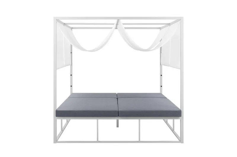 Solsäng med sänghimmel vit/grå PALLANZA - Vit - Utemöbler - Utestolar & fåtöljer - Solsängar & solvagnar