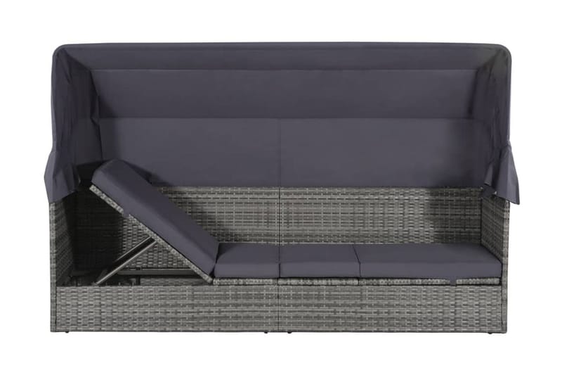 Solsäng med tak 205x62 cm konstrotting grå - Grå - Utemöbler - Utestolar & fåtöljer - Solsängar & solvagnar