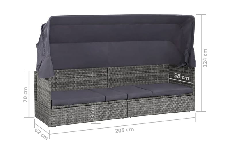 Solsäng med tak 205x62 cm konstrotting grå - Grå - Utemöbler - Utestolar & fåtöljer - Solsängar & solvagnar