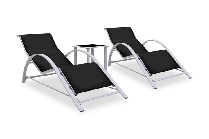 Solsängar 2 st med bord aluminium svart - Svart - Solsängar & solvagnar