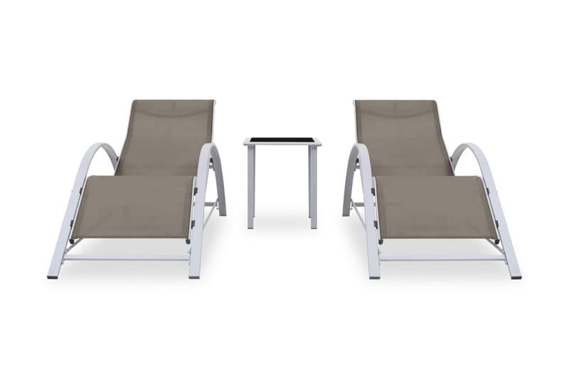 Solsängar 2 st med bord aluminium taupe - Brun - Utemöbler - Utestolar & fåtöljer - Solsängar & solvagnar