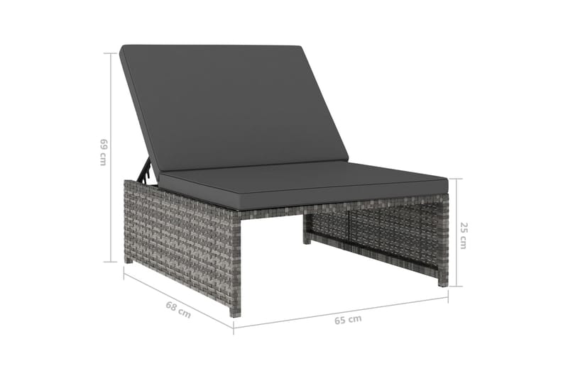 Solsängar 2 st med bord konstrotting grå - Grå - Solsängar & solvagnar